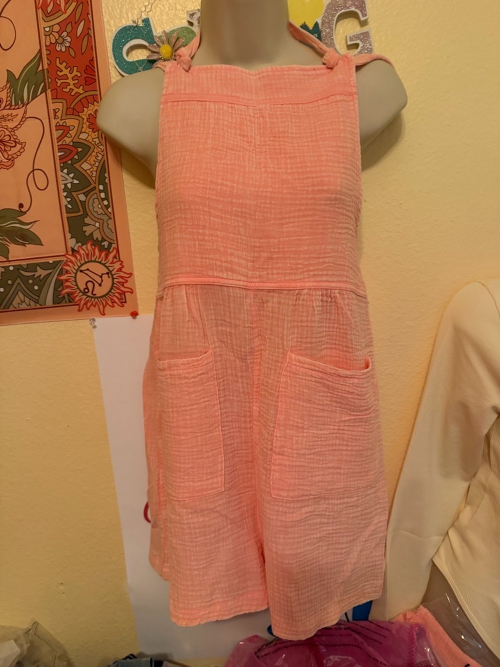 Zenana Pink Double Gauze Knot Strap Romper NWT Size Large Pockets Summer - Picture 4 of 4